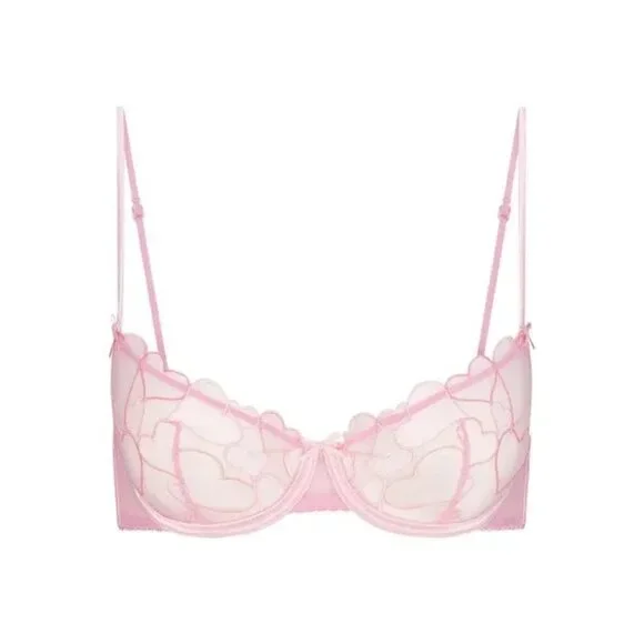 SKIMS Embroidered Tulle Unlined Demi Bra Bubble Gum Size 32B NWT - Picture 5 of 10